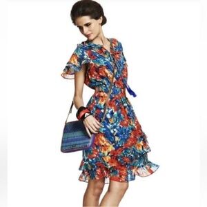 Duro‎ Olowu Floral Multicolor Ruffle Dress Size XL